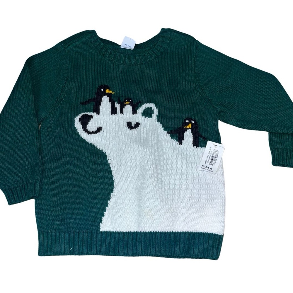 New Old Navy Green Baby Boy 18-24 months Polar Bear and Penguin Sweater